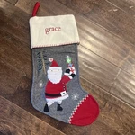 New Pottery Barn Kid Nordic Santa Gray Wool Red Christmas Stocking Mono Grace. Fixed Price $19.50.