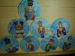 8 Bright Christmas 'nutcrackers' Coasters, Non-slip Wooden Bottoms With Holder. Fixed Price $9.95.