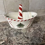 Spode Christmas Tree Peppermint Handle Holliday Basket 6.5" Candy Dish *new*. Fixed Price $16.99.