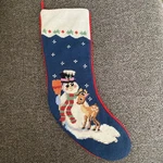 Peking Handicraft Vtg Velvet Wool Needlepoint Christmas Stocking Snowman Rudolph. Fixed Price $19.95.