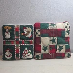 Vintage Handmade Patchwork Snowman Quilted Throw Pillow Set Christmas Holiday. Fixed Price $14.00.