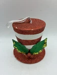 2011 Pier One Metal Glitter Christmas Ornament Red White Striped Green Holly. Fixed Price $25.00.