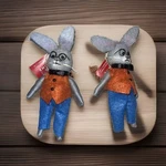 Lot Of 2 Rabbit Ornament Dressed Bunny Holiday Christmas Easter Decor Wool Felt. Fixed Price $20.82.