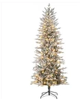 7.5' Flocked Christmas Tree Pre Lit, With Snow Branches, Warm Yellow Clear Light. Fixed Price $179.99.
