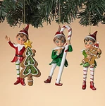 Gerson Set Of 3 Resin 4.75" Gingerbread & Candy Cane Elf Christmas Ornaments. Fixed Price $32.88.