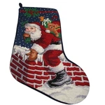 Vtg Needlepoint Holiday Christmas Stocking Santa On Chimney Wool Velvet Back 18". Fixed Price $20.24.