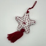 Handmade Felt Star Christmas Ornament White Red Stitched Tassel Hanging. Fixed Price $15.12.