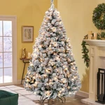 White Lights Flocked 6' Pre-lit Artificial Christmas Tree Home Living Holidays. Fixed Price $245.00.