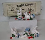 Vintage Set Of 5 Fitz And Floyd Christmas Ceramic Tumbling Snowmen Orig Box. Fixed Price $200.00.