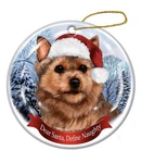 Holiday Pet Gifts Norwich Terrier Santa Hat Dog Porcelain Christmas Ornament. Fixed Price $15.95.
