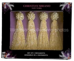 Set Of 4 Christian Siriano Glass Beaded Tassel Hanging Ornaments Christmas Gold. Fixed Price $44.99.
