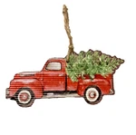 Red Truck With Christmas Tree Ornament Chunky Farmhouse Rustic Lodge Country 6". Fixed Price $9.99.
