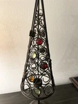 Wrought Iron Welded Steel Christmas Tree Green Amber Colored Glass Ornaments. Fixed Price $20.00.