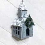 Tin Church Ornament Silver Metal Galvanized 5" Christmas Rustic. Fixed Price $19.95.