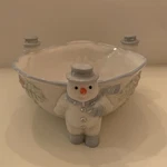 Snowman Serving Bowl Dish Porcelain Mistletoe Christmas Holiday Seasonal. Fixed Price $9.99.