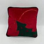 Vintage Christmas Tree Throw Pillow Red Green Velvet Sequins Holiday Decor. Fixed Price $21.75.