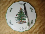 Spode Christmas Tree 9" Appetizer Plate & Cheese Knife Holiday Serving Dish. Fixed Price $12.59.