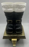 Santas Black Boots Christmas Stocking Holder Hanger Gold Buckle Base. Fixed Price $29.95.