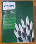 Philips 100 Count Clear Mini Lights Green Wire I/o Christmas Wedding. Tested Box. Fixed Price $13.75.