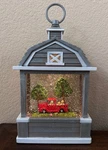 Raz 12.75" Lighted Gray Barn Snow Globe With Red Truck And Dogs. Fixed Price $59.90.