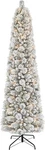 Puleo International 6.5 Foot Pre-lit Flocked Portland Pine Pencil Christmas Tree. Fixed Price $139.00.