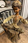 Hollywood Regency Vtg Mcm Large Italian 17 Pixie Elf Musician Teak Figure. Fixed Price $55.00.