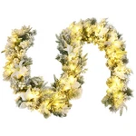 Costway 9FT Pre-lit Snowy Christmas Garland W/ Berries Poinsettia Flowers Timer. Fixed Price $44.99.
