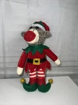 Pier 1 Imports 9" Stuffed Sock Monkey Elf Outfit Christmas Tree Ornament. Fixed Price $38.00.