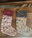 Pottery Barn Kids Loves Julia Toile Christmas Stockings Monogram Mom & Dad. Fixed Price $75.00.