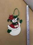 Vtg Christmas Wooden Ornament Snowwman Holly Adler C1988. Fixed Price $6.00.