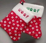 Christmas Dog Pet Stocking Woof Pawprints 9.5" Set 2. Fixed Price $12.50.