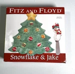 Fitz And Floyd Snowflake & Jake Christmas Tree Snack Plate With Spreader Holiday. Fixed Price $9.99.