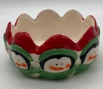 Royal Norfolk Ceramic Bowl Christmas Penguins 4.75" X 2.5". Fixed Price $10.00.