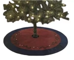 Christmas Holiday Style Tree Skirt 40" Burgundy W/blue Trim Leaf Embroidery. Fixed Price $20.99.