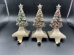 Christmas Tree Stocking Holders 3 Silver Tone Metal Jewels Faux Gems Heavy. Fixed Price $19.00.