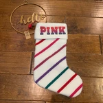 Victorias Secret Pink Striped Sherpa Christmas Holiday Stocking White Multi New. Fixed Price $12.20.