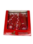 Christmas Holiday Measuring Spoons Plastic Set Of 4 Snow Flake Red White. Fixed Price $6.99.