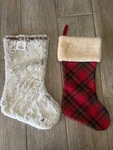 2 Hobby Lobby Christmas Stockings Super Soft Beige Faux Fur Red W/ Trim. Fixed Price $10.00.
