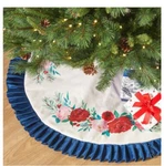 The Pioneer Woman Red Knit, Lace, Ruffle Quilted Christmas Tree Skirt, 48". Fixed Price $20.00.