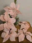 LOT/5 Holiday Time 10" Poinsettia Clip On Christmas Ornament Pink Glitter New. Fixed Price $15.75.