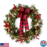Glitzhome Christmas Artificial Wreath With Berry Pinecone For Front Door And Wal. Fixed Price $36.10.