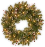 Pre-lit Artificial Christmas Wreath, Green, Glittery Mountain Spruce, White Ligh. Fixed Price $104.99.