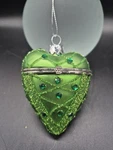 Green Sullivan's Glitter Heart Trinket Box Blown Glass Christmas Ornament. Fixed Price $24.00.