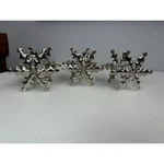 Set Of 3 Metal Snowflake Joy The World Silver Piller Candle Holders. Fixed Price $24.00.