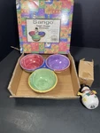 Sango Sweet Shoppe Christmas Snowman By Sue Zipkin 3 Part Serving Set Condiment. Fixed Price $18.00.