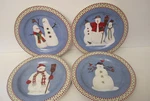 Vintage Set Of 4 Debbie Mumm Snowman Desert Salad Plate 1997 8". Fixed Price $12.95.