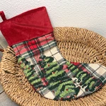 Pottery Barn Forest Plaid Christmas Tree Stocking Ivory Multi Med Mono. Fixed Price $49.00.