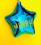 Merry Christmas Ornament Star Metallic Balloon Blue Mirror Holiday Tree Decor 4". Fixed Price $22.63.
