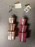 Set Of Two Katherines Collection Pink Stacked Christmas Presents Glass Ornaments. Fixed Price $19.99.