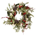 New! Raz Imports 24" Pinecone Berry Cotton Boll Ball Wreath Pine/snow Christmas. Fixed Price $69.99.